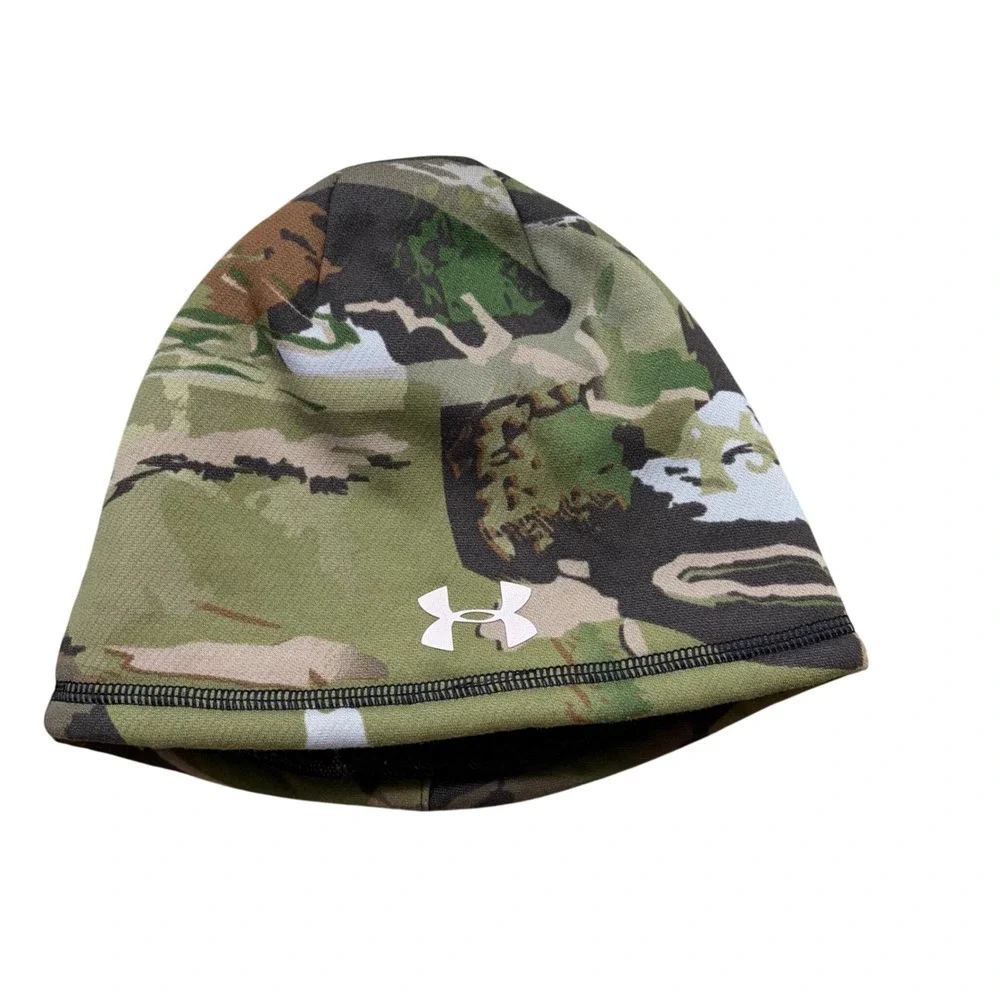 Under Armour Womens Storm Camo Beanie Sherpa Lined Fleece Hat Green Camouflage